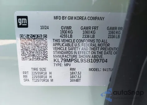 2025 Chevrolet Trailblazer Fwd Lt z USA, uszkodzony, nr VIN KL79MPSL9SB109704